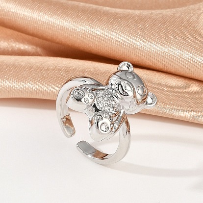 Открытые кольца-манжеты с медведем из латуни с микропаве из прозрачных кубических цирконий для женщин