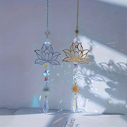 Металлические подвесные украшения в виде лотоса, Стеклянные конусообразные ловцы солнца с кисточками для украшения сада на открытом воздухе