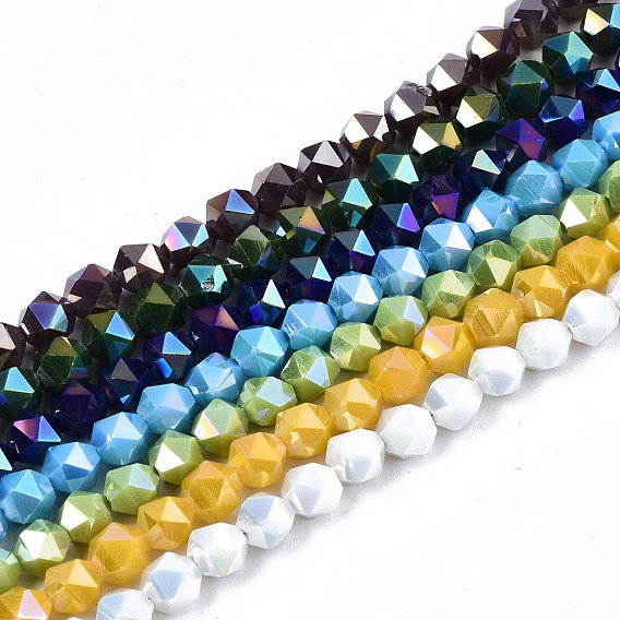 Electroplate Opaque Glass Beads Strands, AB Color Plated, Faceted, Round