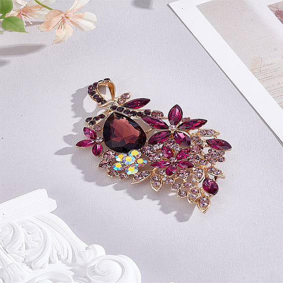 1Broches en alliage de zinc et strass en forme de fleur, avec la glace