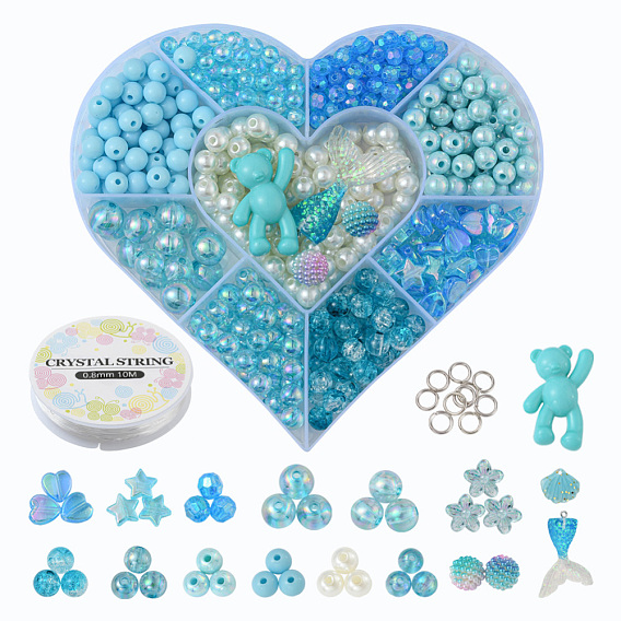 DIY Candy Color Beads Jewelry Set Making Kit, Including Resin & Acrylic Pendants, Acrylic & ABS Plastic Beads, Elastic Thread, Iron Jump Rings