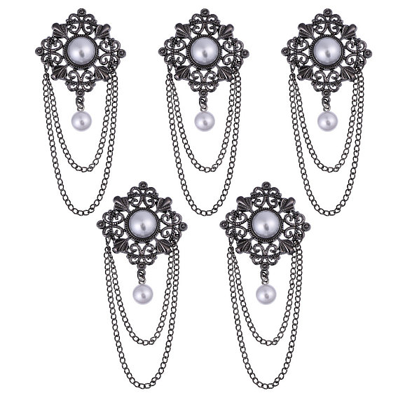 5 броши из сплава, с пластиковыми бусинами, имитирующими жемчуг, и железными булавками, цветок