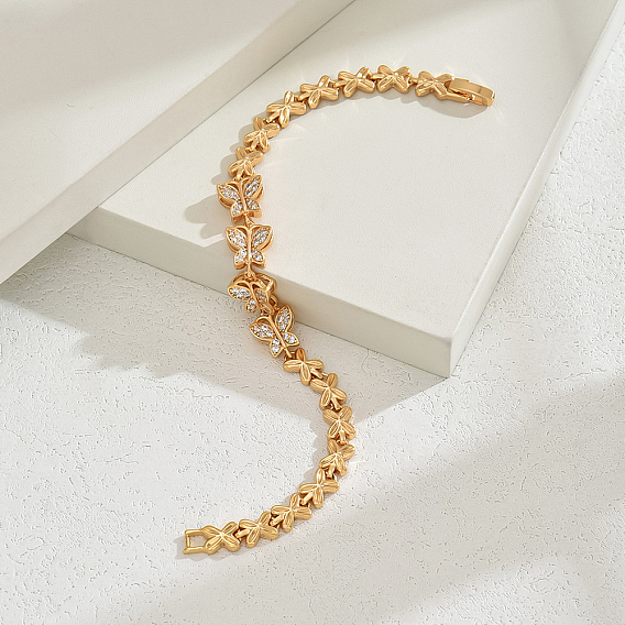 Элегантные латунные браслеты-цепочки в виде бабочек для женщин, с кубического циркония