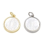 Pendentifs en laiton plaqué et coquillage blanc naturel, plat rond avec breloques vierge marie, sans cadmium et sans plomb