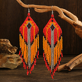 Bohemian Style Handmade Glass Bead Dangle Earrings for Daily Wear, Platinum