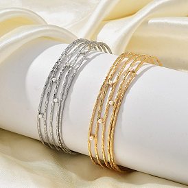 304 Stainless Steel Cuff Bangles for Women, with ABS Imitation Pearl