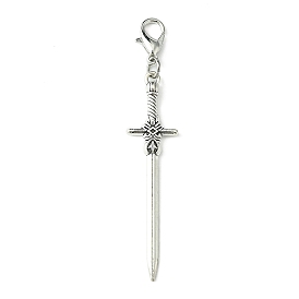 Alloy Sword Big Pendant Decoration, Lobster Claw Clasps Charms for Bag Ornaments