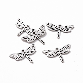 201 Stainless Steel Filigree Joiners Links, Laser Cut, Dragonfly