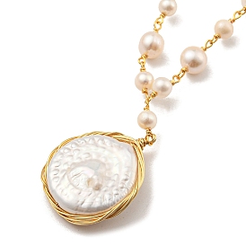 Natural Pearl Oval Pendant Necklace, Real 14K Gold Plated Brass Jewelry for Women