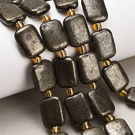 Нити из бусин из натурального золотого пирита/золотого пирита, прямоугольные, с бисером