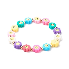 Bracelets extensibles en perles de fleurs en pâte polymère faites à la main, avec des perles en laiton