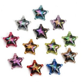 UV Plating Printed Transparent Acrylic Beads, Iridescent, Star with Black Heart Lace Pattern