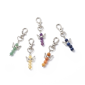 Gemstone Beaded Angel Pendant Decoration, Lobster Clasp Charms, Clip-on Charms, for Keychain, Purse, Backpack Ornament