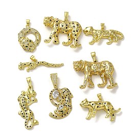 Rack Plating Brass Micro Pave Cubic Zirconia Pendants, Long-Lasting Plated, Cadmium Free & Lead Free, Leopard