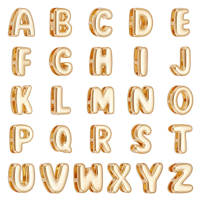 26Pcs 26 Styles Brass Slide Charms, Golden