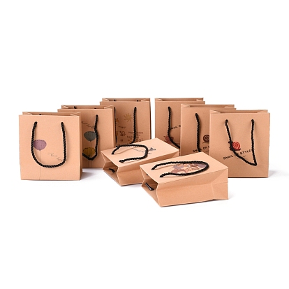 Sacs en papier kraft rectangle, avec poignées, pour sacs-cadeaux et sacs à provisions