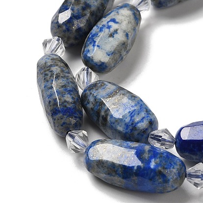 Natural Lapis Lazuli Beads Strands, with Seed Beads, Faceted, Oval