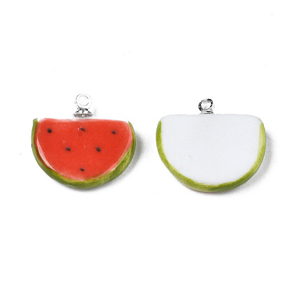 Handmade Porcelain Pendants, with Platinum Plated Brass Findings, Famille Rose Style, Watermelon