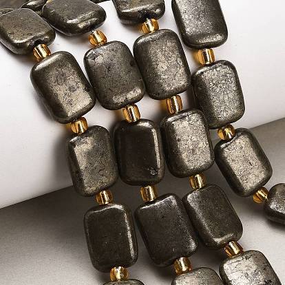 Нити из бусин из натурального золотого пирита/золотого пирита, прямоугольные, с бисером