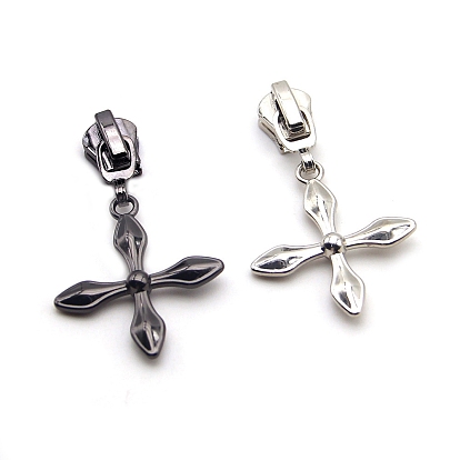Zinc Alloy Zipper Head with Cross Charms, Zipper Pull Replacement, Zipper Sliders for Purses Luggage Bags Suitcases