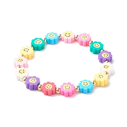 Bracelets extensibles en perles de fleurs en pâte polymère faites à la main, avec des perles en laiton