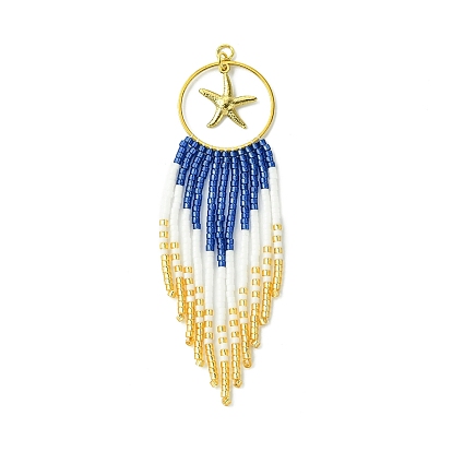 MIYUKI Round Rocailles Seed Beads Beaded Charms, Ring with Starfish Tassel Pendants