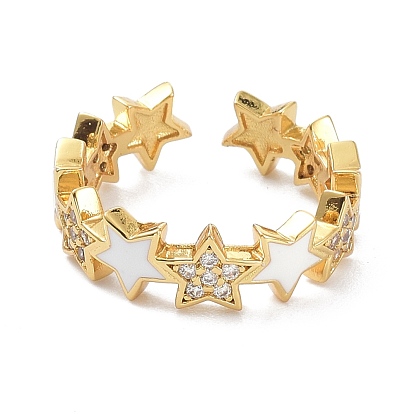 Star Clear Cubic Zirconia Finger Ring for Girl Women, Real 18K Gold Plated Brass Enamel Open Cuff Ring