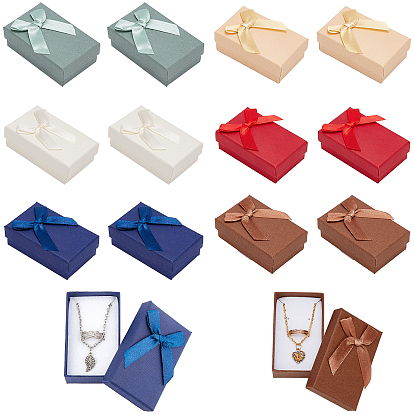 Caja de cartón, Rectángulo con bowknot, para anillos de exhibición de joyas, pequeños relojes, , Aretes, caja de embalaje de regalo de pulsera