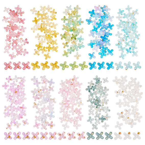 40g 10 цветные матовые акриловые бусины, цветок, градиент цвета, золотой фольгой