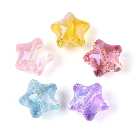 Прозрачный бисер cmолой, звезда, с битой стеклянной фольгой