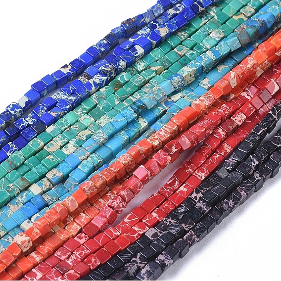 Natural Imperial Jasper Beads Strands, Dyed, Cube