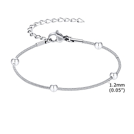 Stainless Steel Snake Chain Bracelet for Women, with Round Beads