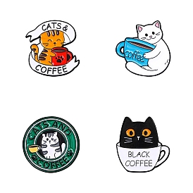 Cat Coffee Enamel Pins, Alloy Brooch for Backpack Clothes