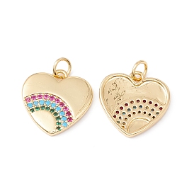 Rack Plating Brass Micro Pave Colorful Cubic Zirconia Pendants, with Jump Ring, Cadmium Free & Nickel Free & Lead Free, Heart