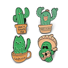 Cactus Theme Enamel Pins, Black Alloy Brooches for Backpack Clothes
