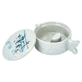 Column with Bamboo Pattern Porcelain Inkslab with Brush Holder, Ink Dish for Chinese Calligraphy and Sumi Painting