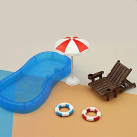 Пластиковые миниатюрные украшения для шезлонга, Круги для плавания в мини-бассейне для декора кукольного домика
