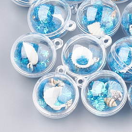Plastic Ball Pendants, with Shell and Sequins, Round