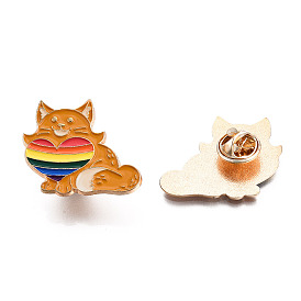 Fox with Heart Enamel Pin, Light Gold Plated Alloy Rainbow Pride Flag Badge for Backpack Clothes, Nickel Free & Lead Free