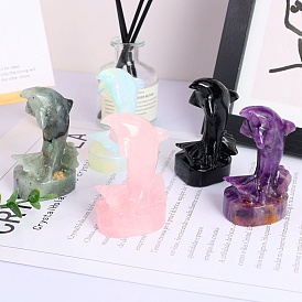 Natural & Synthetic Gemstone Carved Dolphin Figurines Statues for Home Office Desktop Decoration