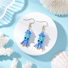 Серьги-подвески из стеклянных бусин ручной работы, осьминог, золотые