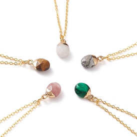 Natural & Synthetic Gemstone Pendant Necklaces, with Golden Plated Brass Cable Chains, Oval