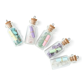 Подвески из стеклянных бутылок в форме бутылки желаний, с кусочками смешанных натуральных и синтетических драгоценных камней внутри