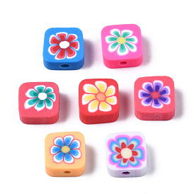 Perles en fimo faits à la main, pour les fournitures de bricolage bijoux artisanat, carré avec fleur