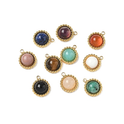 Полукруглые подвески из натурального драгоценного камня, с 304 фурнитурой из нержавеющей стали, реальный 18 k позолоченный, ионное покрытие (ip)