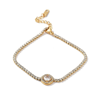 Cubic Zirconia Link Bracelet, with Vacuum Plating Golden 304 Stainless Steel Rhinestone Cup Chains