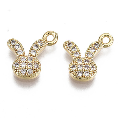 Brass Micro Cubic Zirconia Bunny Charms, Nickel Free, Real 18K Gold Plated, Rabbit