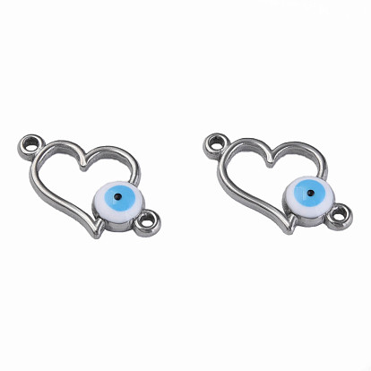 304 Stainless Steel Enamel Connector Charms, Heart with Evil Eye