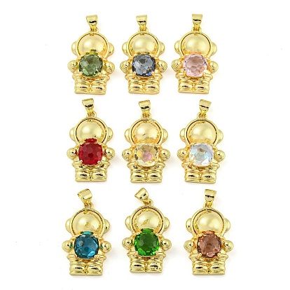 Rack Plating Brass Pendants, with Glass, Long-Lasting Plated, Cadmium Free & Lead Free, Spaceman Charms