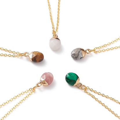 Natural & Synthetic Gemstone Pendant Necklaces, with Golden Plated Brass Cable Chains, Oval